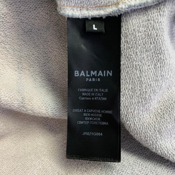 BALMAIN Size L Black Orange Blue Tropical Cotton Hooded Zip Up Sweatshirt - Picture 9 of 10